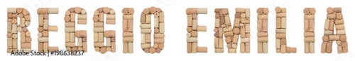 Italian province Reggio Emilia made of wine corks Isolated on white background