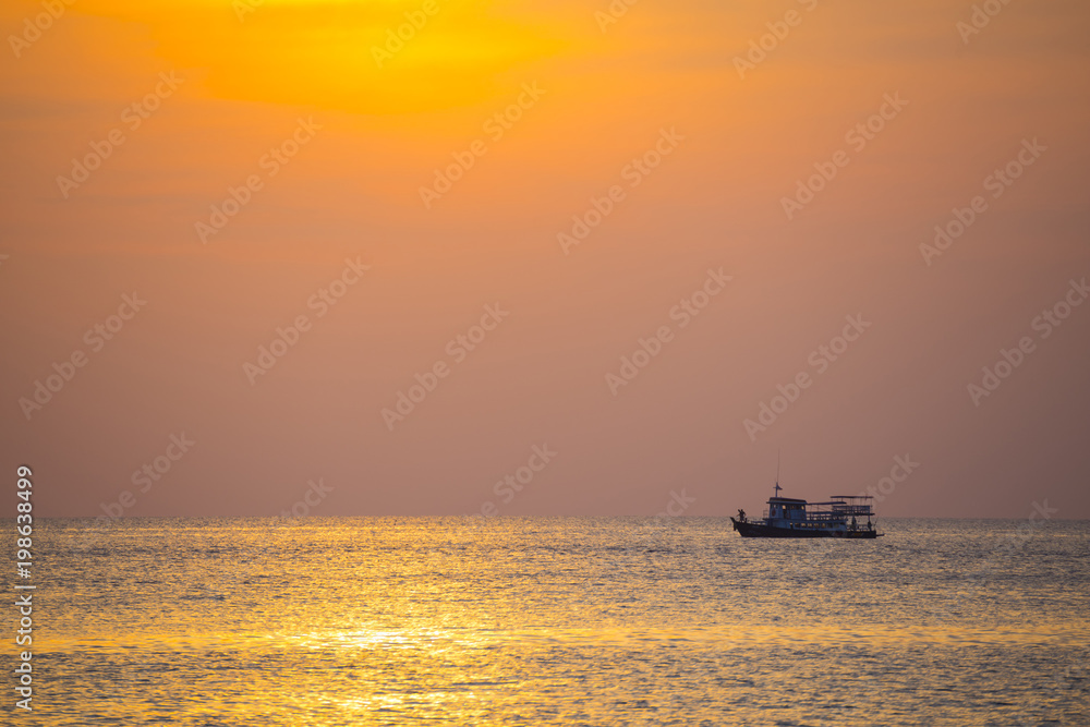 Tropical golden sunset over the ocean. Thailand