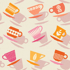 Fotobehang Thee patronen Retro theekopjes en koffiekopjes motief  © TeddyandMia