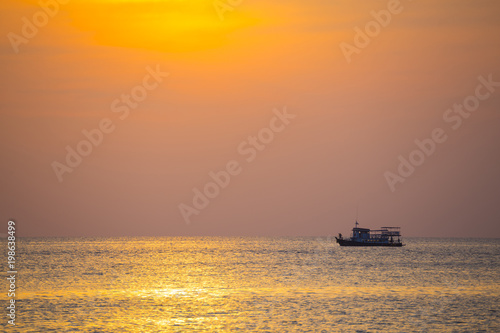 Tropical golden sunset over the ocean. Thailand