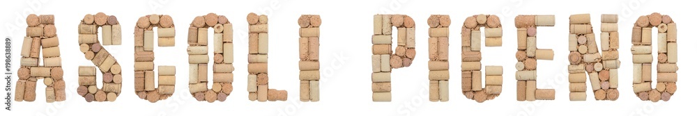 Italian province Ascoli Piceno made of wine corks Isolated on white background