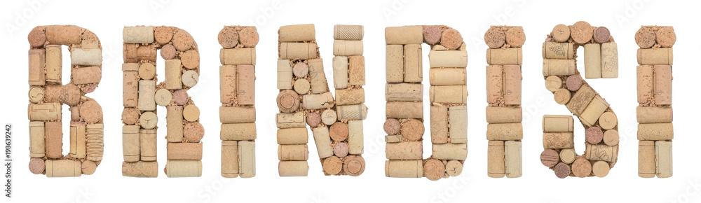 Italian province Brindisi made of wine corks Isolated on white background
