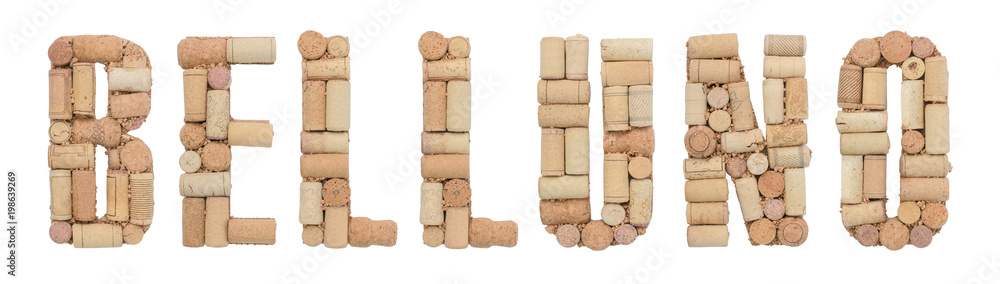 Italian province Belluno made of wine corks Isolated on white background