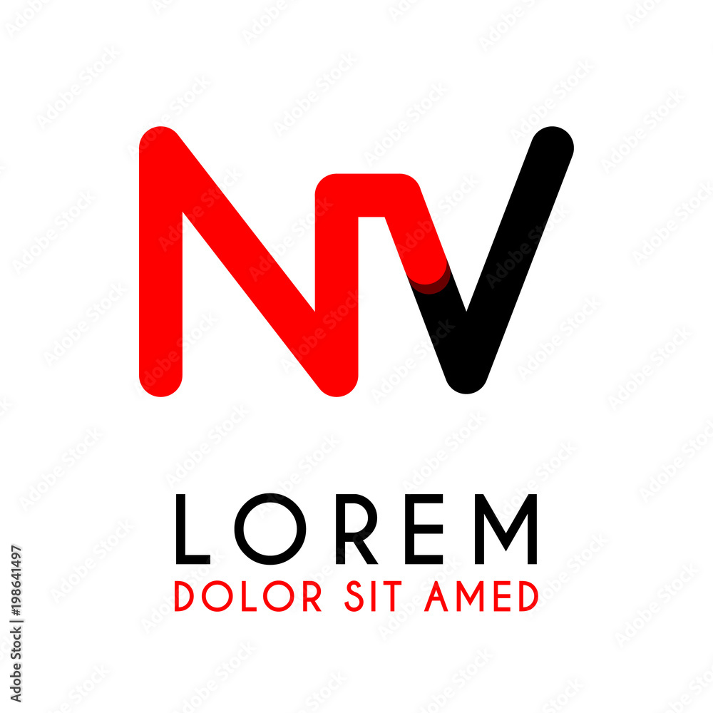 initial Letter NV with red Black and has rounded corners initial Letter NV with red Black and has rounded corners