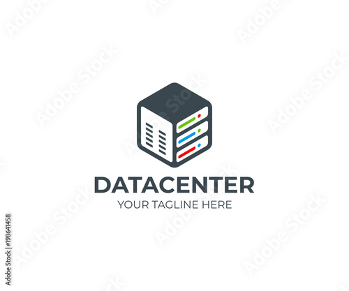 Server in a hexagon logo template. Data storage vector design. Hosting logotype
