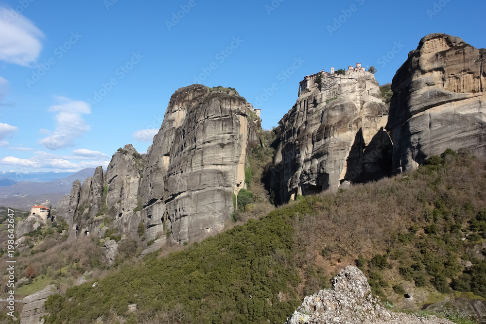 Beautiful view of monasteries in Meteora in spring. Beautiful view of monasteries in Meteora in spring.