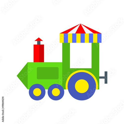 Baby train in amusement park. Flat vector cartoon illustration. Objects isolated on white background.