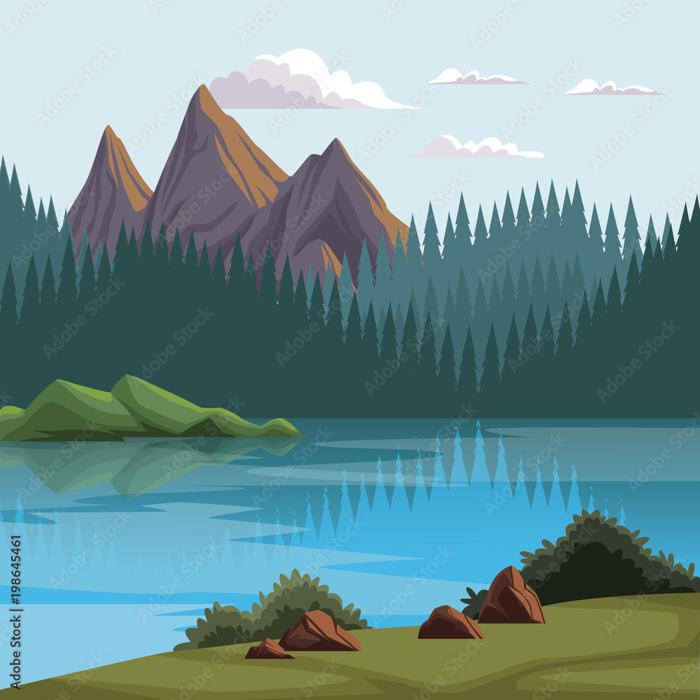 Beautiful nature landscape with lake vector illustration graphic design Beautiful nature landscape with lake vector illustration graphic design