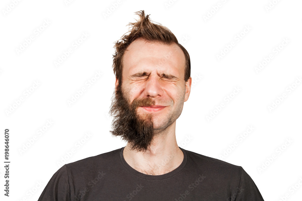 Man with half-shaved beard . Isolated on white. Man with half-shaved beard . Isolated on white.