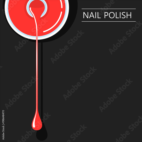 Nail polish spill. Template for advertising flyer, business card, manicure salon. Flat vector cartoon illustration. Objects isolated on white background.