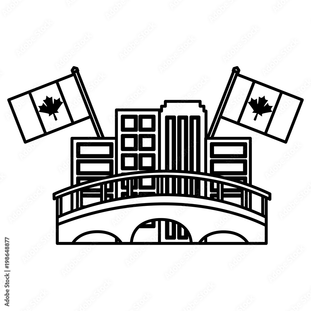 canadian city bridge and flags emblem canadian city bridge and flags emblem