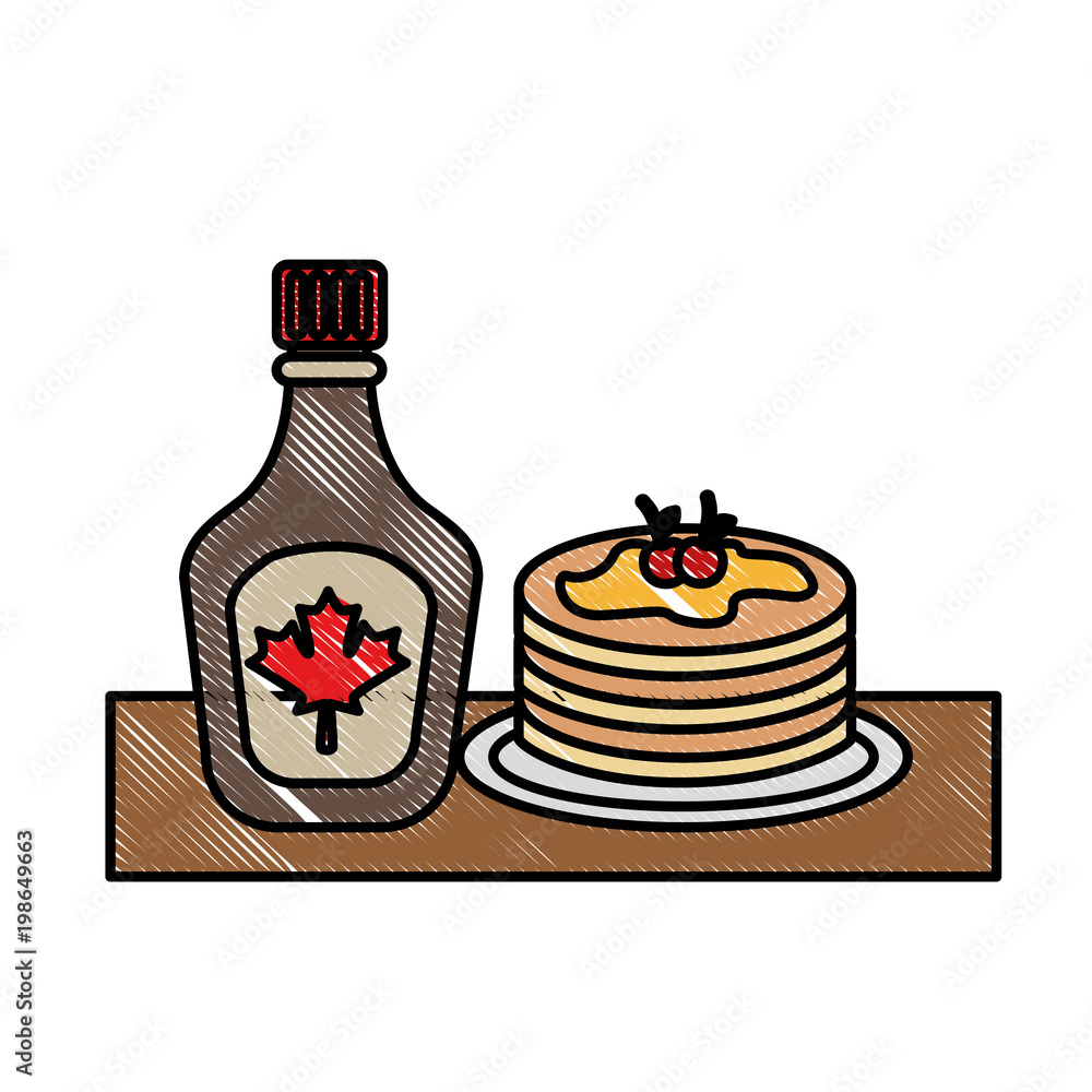 pancake and bottle syrup maple delicious vector illustration drawing