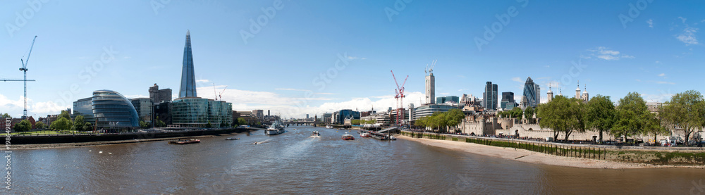 Panorama of both banks of the River Thames in London, United Kingdom