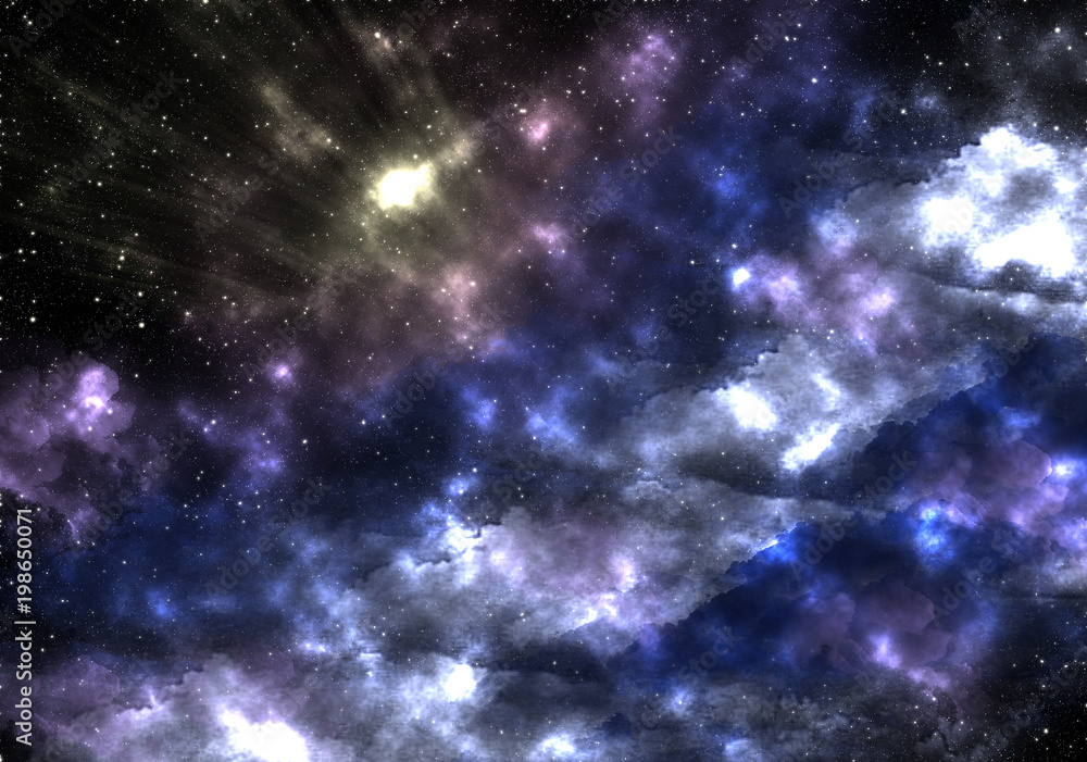 fabulous fantasy background in the night sky of the galaxy among stars and planets
