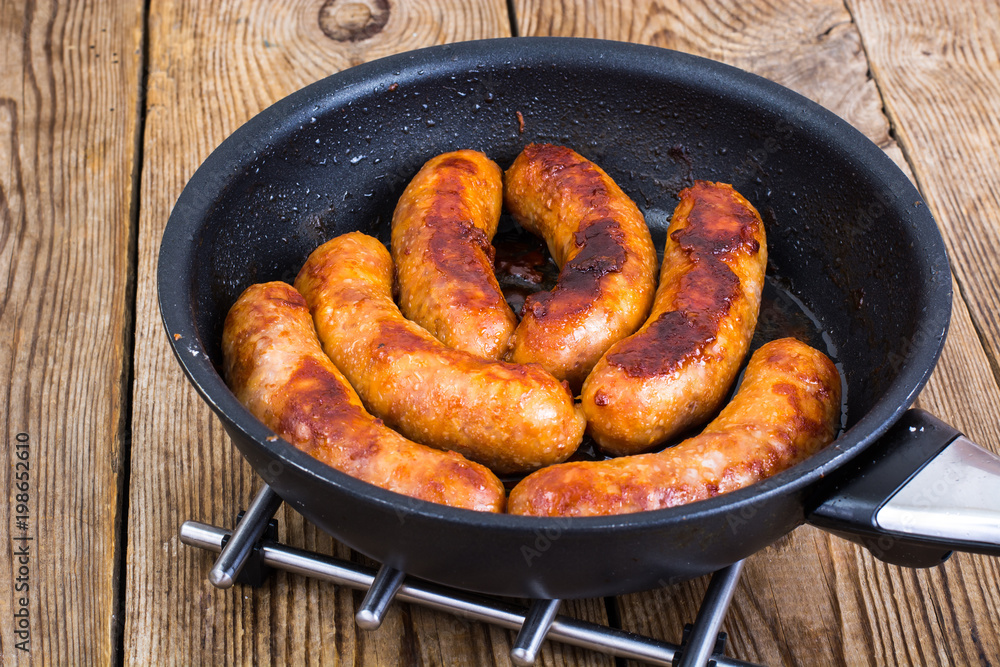 Fried homemade pork sausage Fried homemade pork sausage