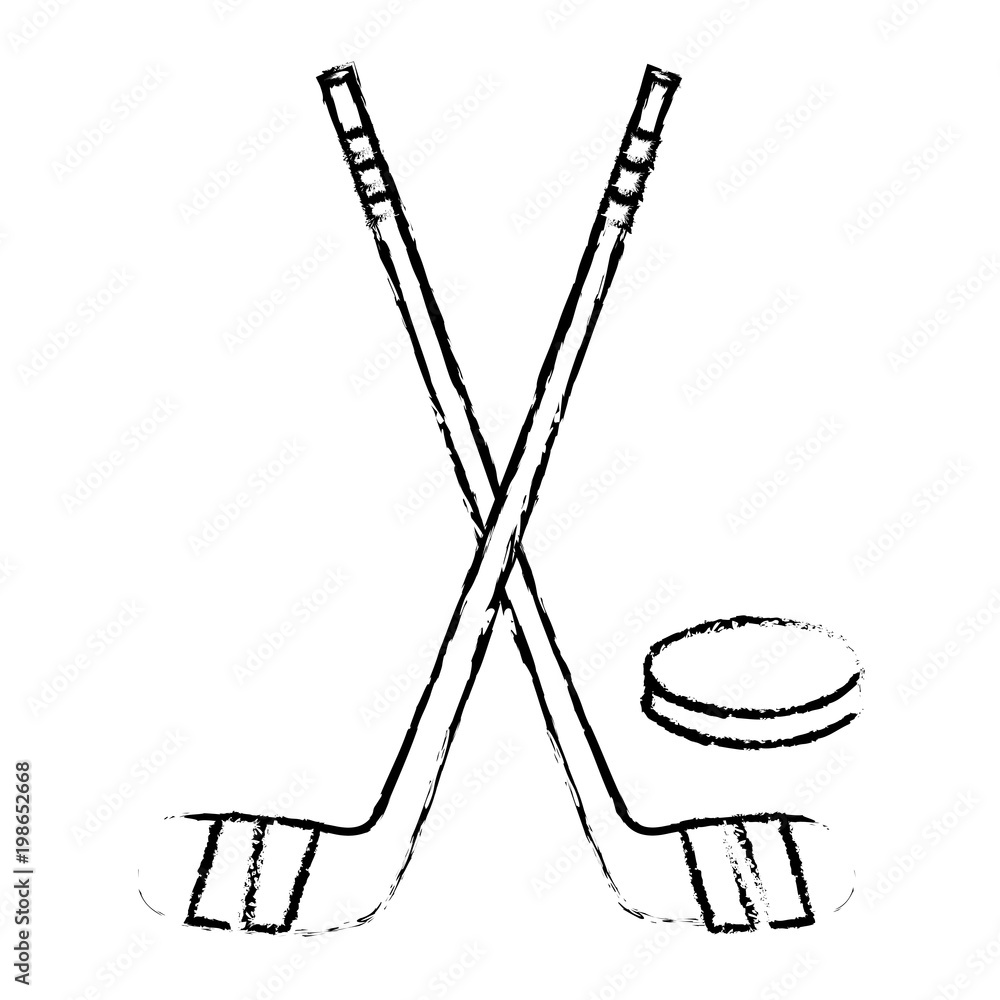 Crossed hockey sticks and puck - vector illustration. Hockey