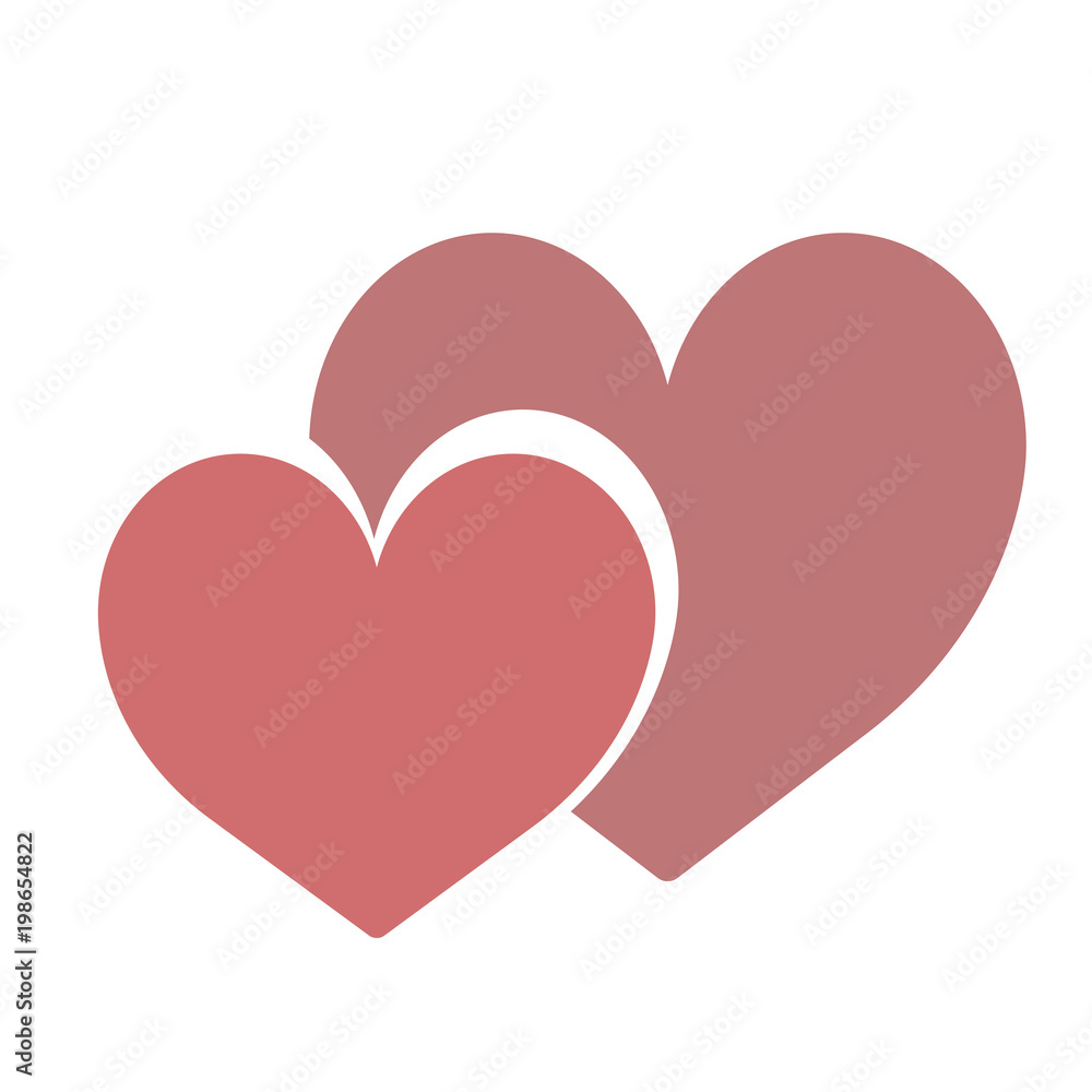 two simple red hearts big and small isolated on a white background