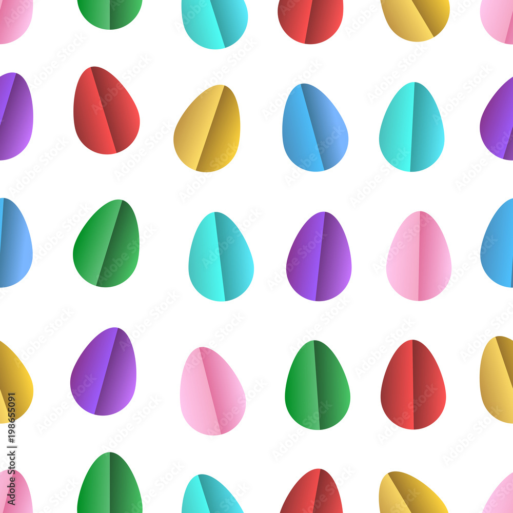 Vector realistic isolated seamless pattern with origami easter eggs for decoration and covering on the white background. Concept of Happy Easter.