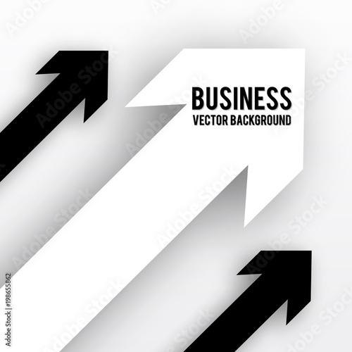 Black and white arrows with shadow  isolated on white background.  Business analytic, success strategy concept. Paper effect.  Easy to edit design template.