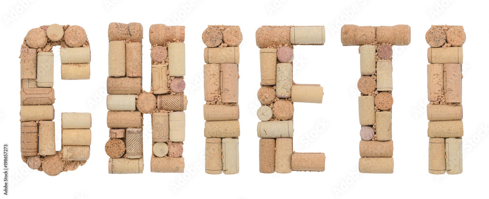 Italian province Chieti made of wine corks Isolated on white background Italian province Chieti made of wine corks Isolated on white background