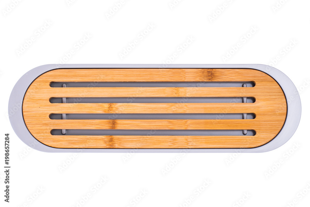 Wooden cutting board for bread on white background Wooden cutting board for bread on white background