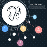 Ear listen sound signal icon with the background to the point and with infographic style. Vector