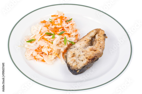 Fish fried, cabbage sauerkraut, lunch