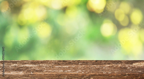 Empty wooden table with spring background