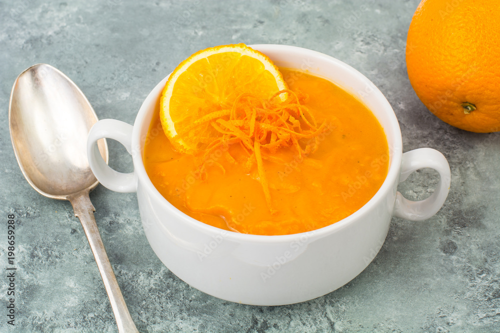 Dietary pumpkin, carrot soup puree with orange Dietary pumpkin, carrot soup puree with orange
