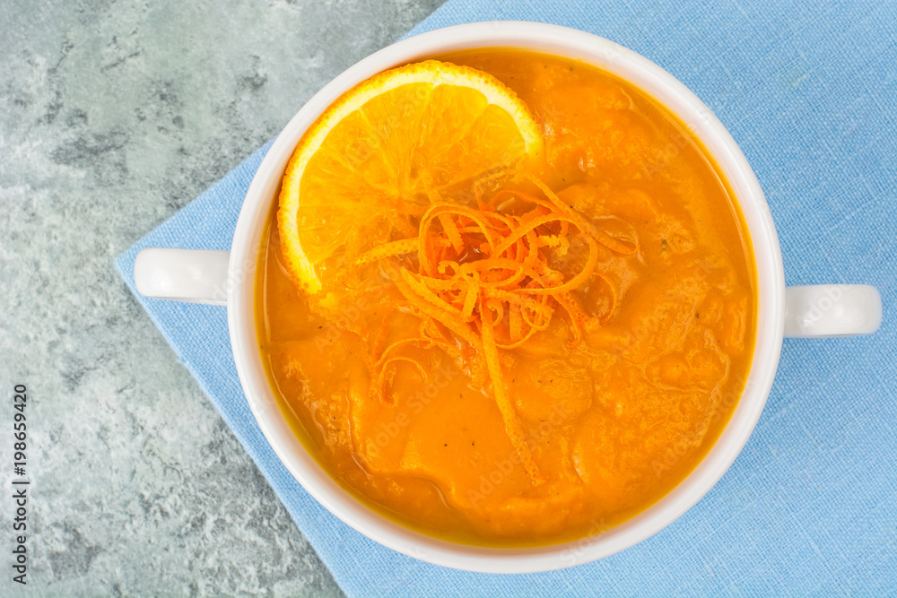 Dietary pumpkin, carrot soup puree with orange Dietary pumpkin, carrot soup puree with orange
