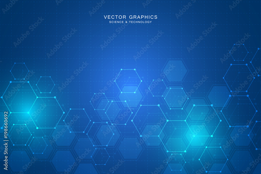 Technology background with hexagons. Molecular structure and chemical compounds. Technology background with hexagons. Molecular structure and chemical compounds.