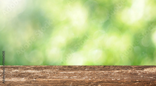 Empty wooden table with spring background