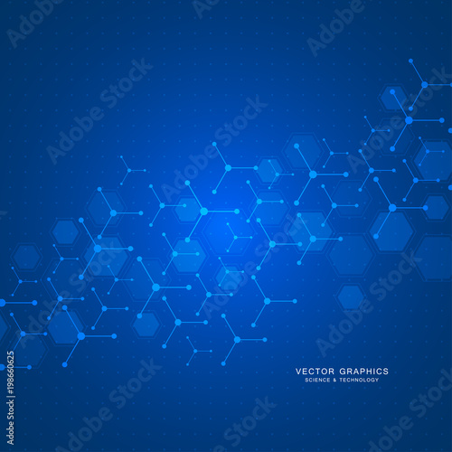 Technology background with hexagons. Molecular structure and chemical compounds.