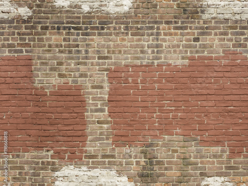 Seamless brick wallpaper background. Grungy patched.