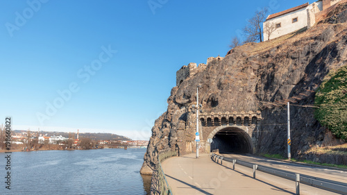 Vysehrad is the ancient place of Prague. The piece of the rock above river Vltava, one of the oldest settlements on area of Prague in the past. The road and tunel from the district Podoli to center. photo