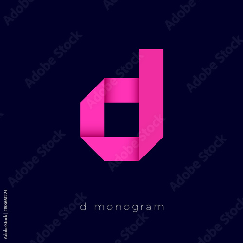 D origami pink paper cycling logo. Monogram D logo.  Letter d on a dark blue background.
