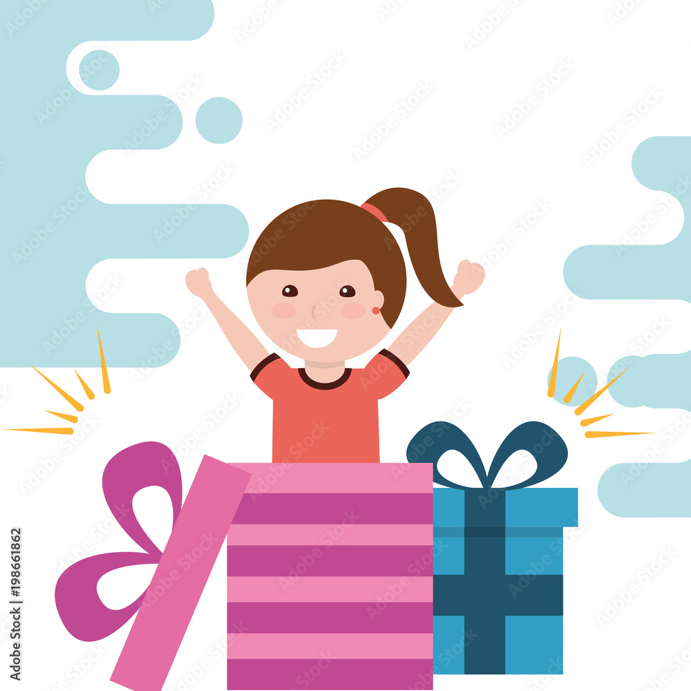 little girl happy inside open gift box party celebration vector illustration little girl happy inside open gift box party celebration vector illustration