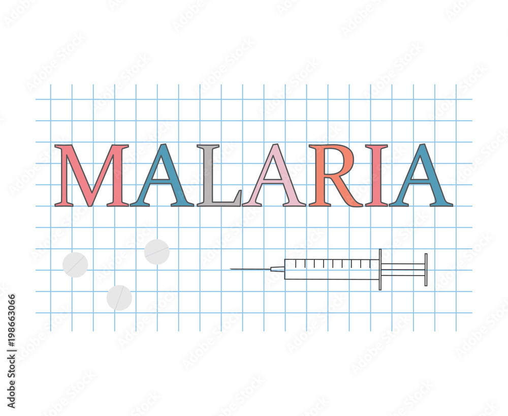 malaria word on checkered paper sheet- vector illustration