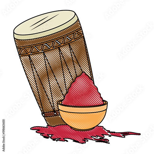 holy drum with color powder in pot