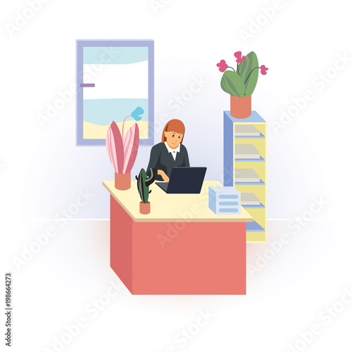 Office work. Office worker at desk in office room.  (ID: 198664273)