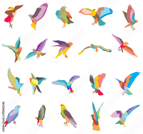 Set of vector mosaic eagle silhouettes-2