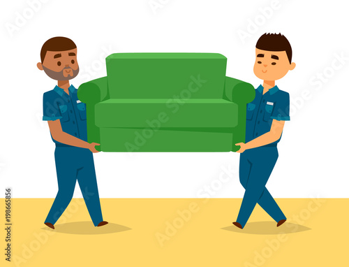Delivery man boy vector service workers and clients couriers delivering man characters shop mailmen bringing packages holding boxes documents illustration. Postman worker male conveyance