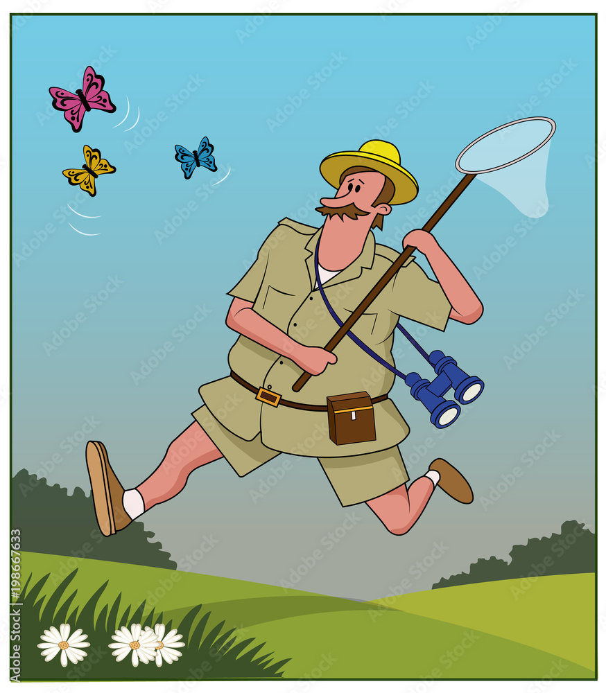 Butterfly Catcher / A man chases butterflies through an open field