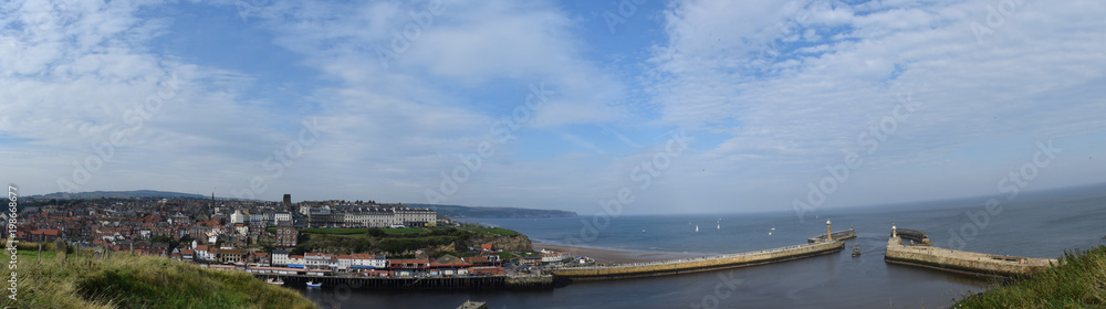 Panorama of Whitby Town and Harbor, North Yorkshire, UK - Sep 2017