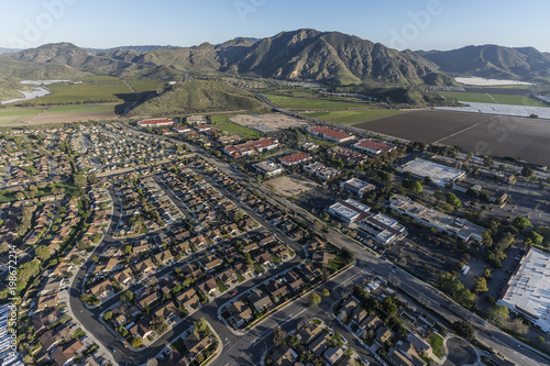 Aerial view of Camarillo homes, business and farms in Ventura County, California.   photo