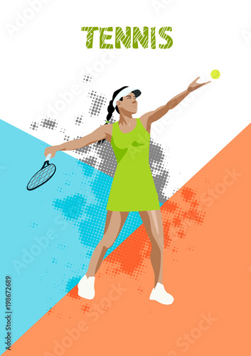 Tennis vector poster. Sports girl plaing