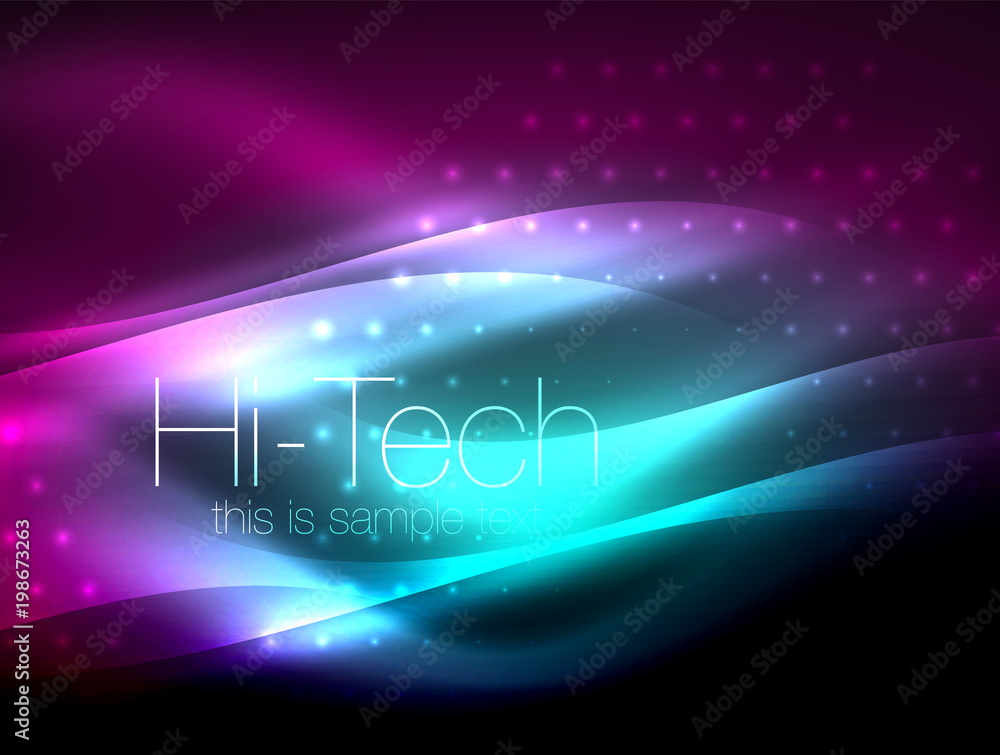 Glittering neon glowin wave, techno modern art abstract background, magical shiny template Glittering neon glowin wave, techno modern art abstract background, magical shiny template