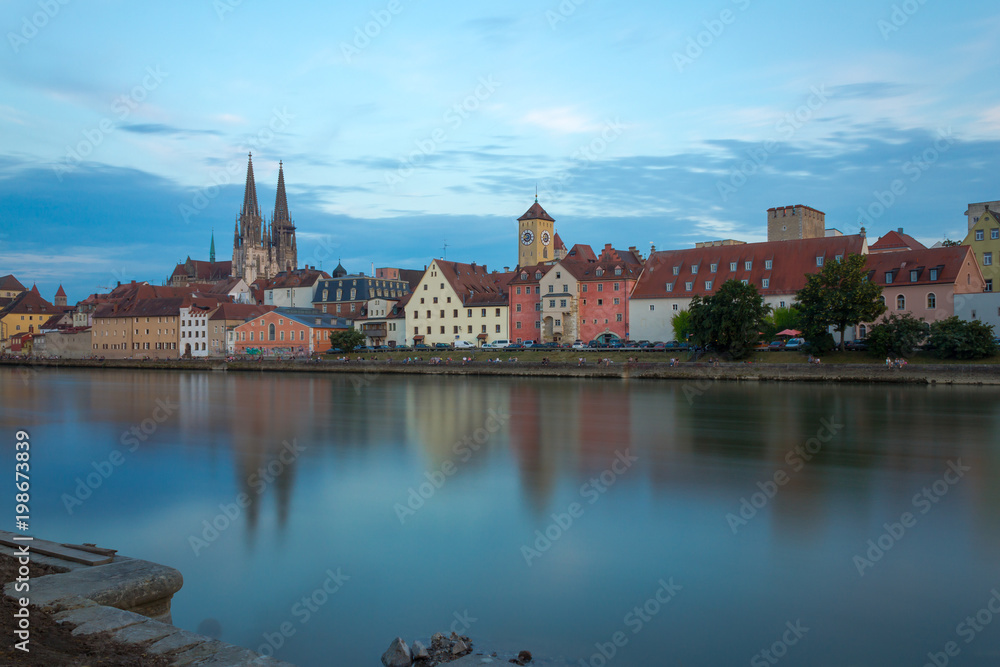 View from Danube on Regensburg's Skyline During Blue Hour View from Danube on Regensburg's Skyline During Blue Hour