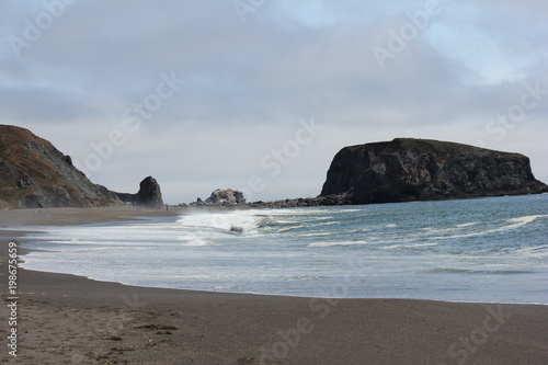 Goat Rock Beach is located between Goat Rock Point and the Russian River along the Sonoma County shore near the town of Jenner. The Russian River, with its mouth at the north end of Goat Rock Beach.