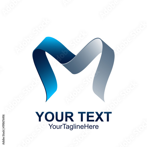 Initial letter M logo template colored blue grey ribbon design for business and company identity